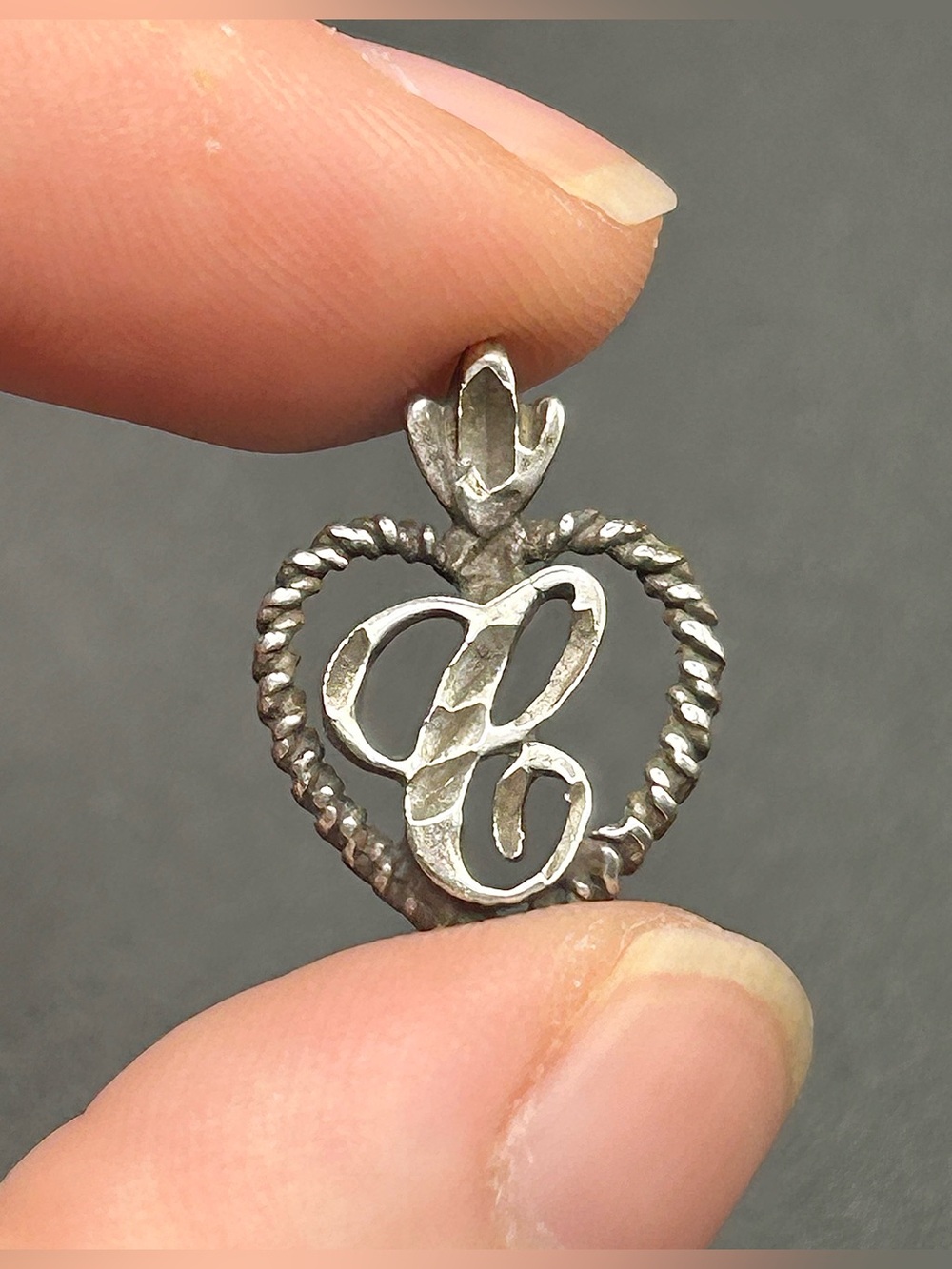 925 Sterling Silver Cursive Initial “C” Heart Pendant for Necklace